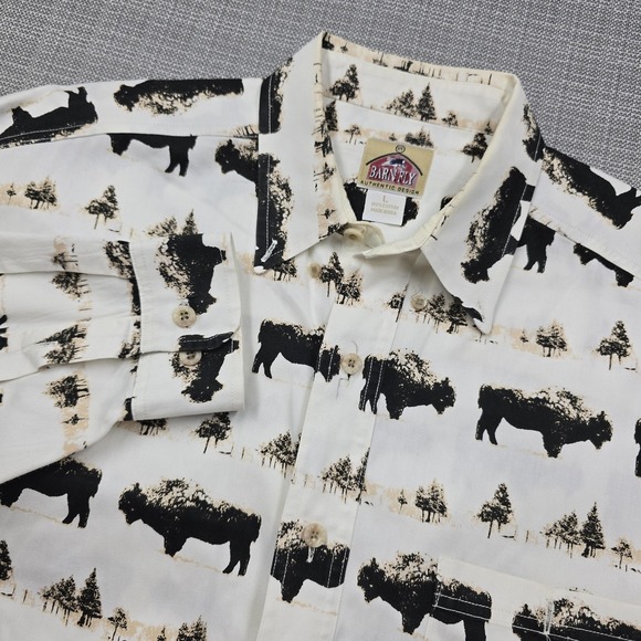 Barn Fly Other - Barn Fly Shirt Mens Large White Bison Print Long Sleeve Button Up Western USA